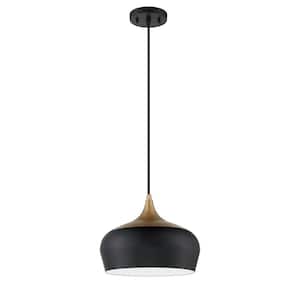 ORIAN 1 Light Black and Brass Cage Pendant LightBlack and Brass Metal Shade