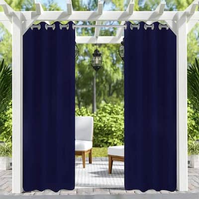 50" W x 96"L Outdoor Curtains Front Porch Curtain Grommet for Porch Balcony Pergola Gazebo，Dark Blue