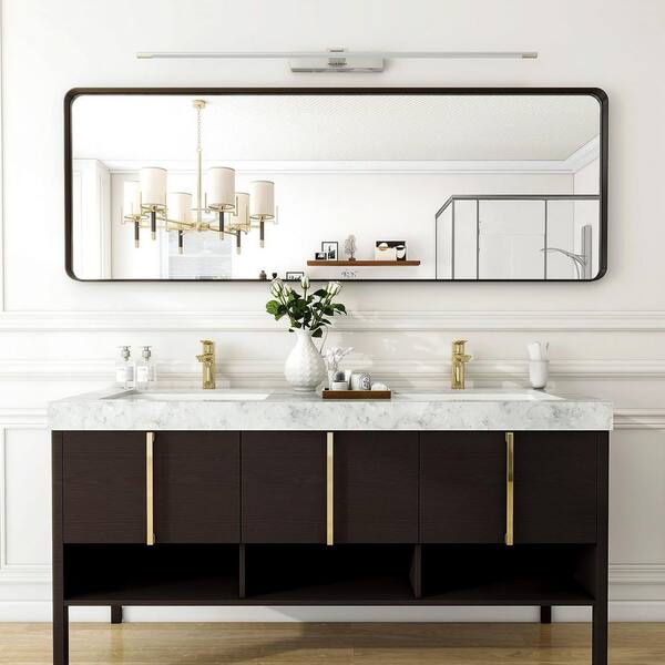 Apmir 65 in. W x 22 in. H Rectangular Aluminum Alloy Framed and Tempered Glass Wall Bathroom Vanity Mirror in Matte Black