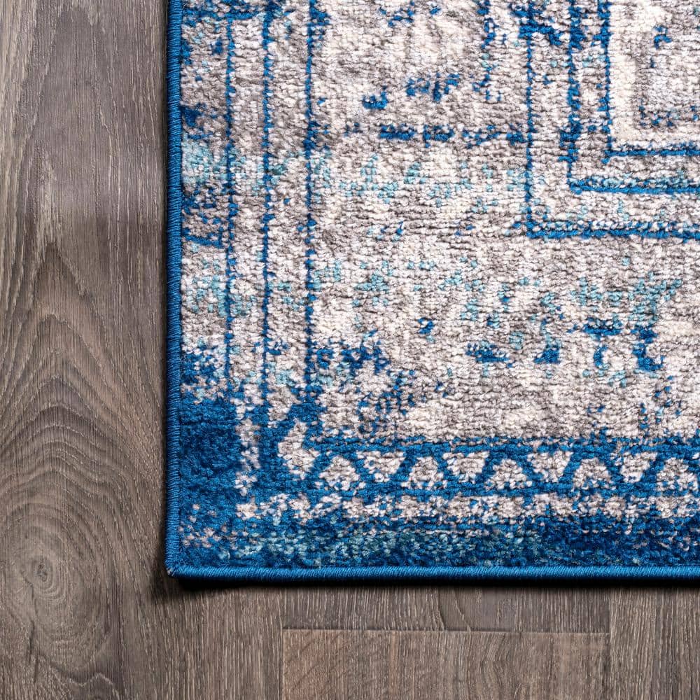Blue and Dark Gray Medallion Synthetic 4' x 6' Area Rug