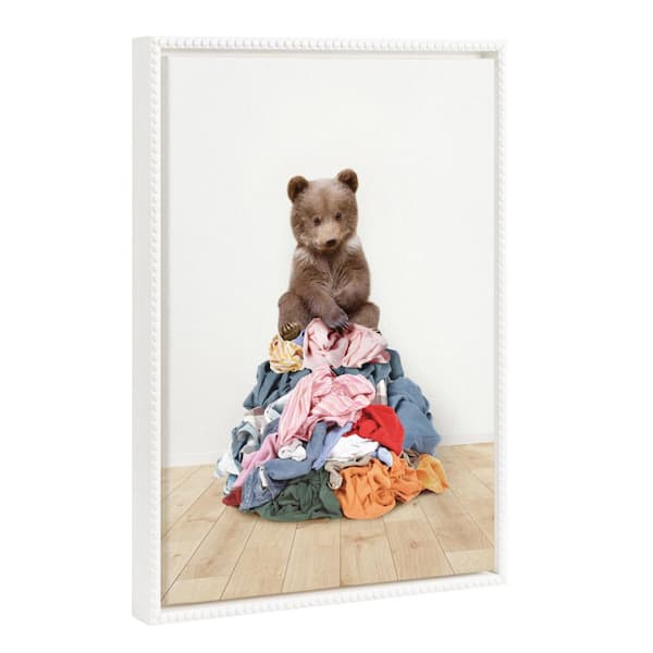 Bear Animal Laundry Beaded Framed Canvas Wall Art 1-Piece White Framed Canvas Art Print, 18 in. x 24 in.
