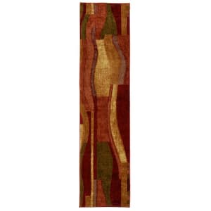 Piscasso Wine 2 ft. x 8 ft. Machine Washable Abstract Runner Rug