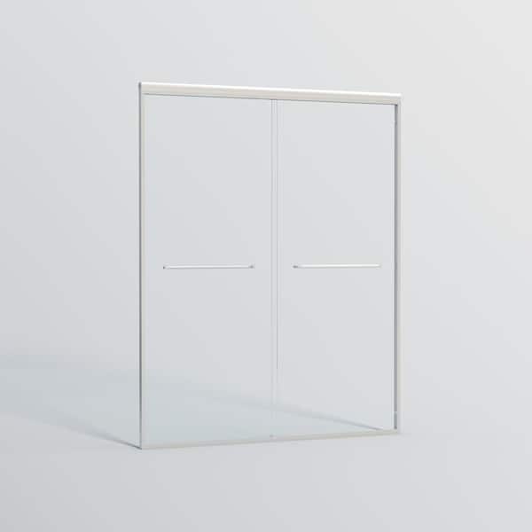 44-48 in. W x 72 in. H Double Sliding Semi-Frameless Shower Door in Brushed Nickel Finish with Clear Tempered Glass