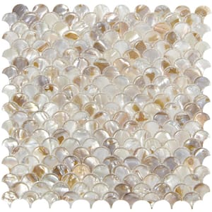 Fish Scale Glossy Mosaic Wall Tile Backsplash Stone in Mother of Peal Warm White 11.8 in. x 11.8 in.(9.7 sq. ft /box )