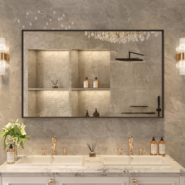 FAMYYT 48 in. W x 30 in. H Rectangular Aluminum Beveled Edge 