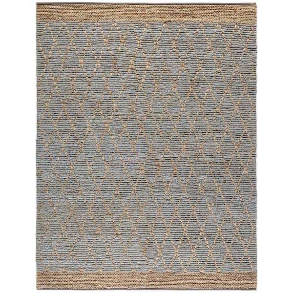 Natural Fiber 10 ft. x 14 ft. Light Blue Border Multi-Diamond Area Rug