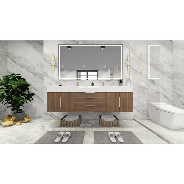 BV Better Vanity Bethany 71 in. W. x 20 in. D x 22 in. H Double Sink Floating Bath Vanity in Rosewood with White Acrylic Top
