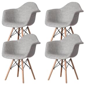 Mid-Century Modern Style Fabric Grey Lined Armchair with Beech Wooden Legs (Set 4)