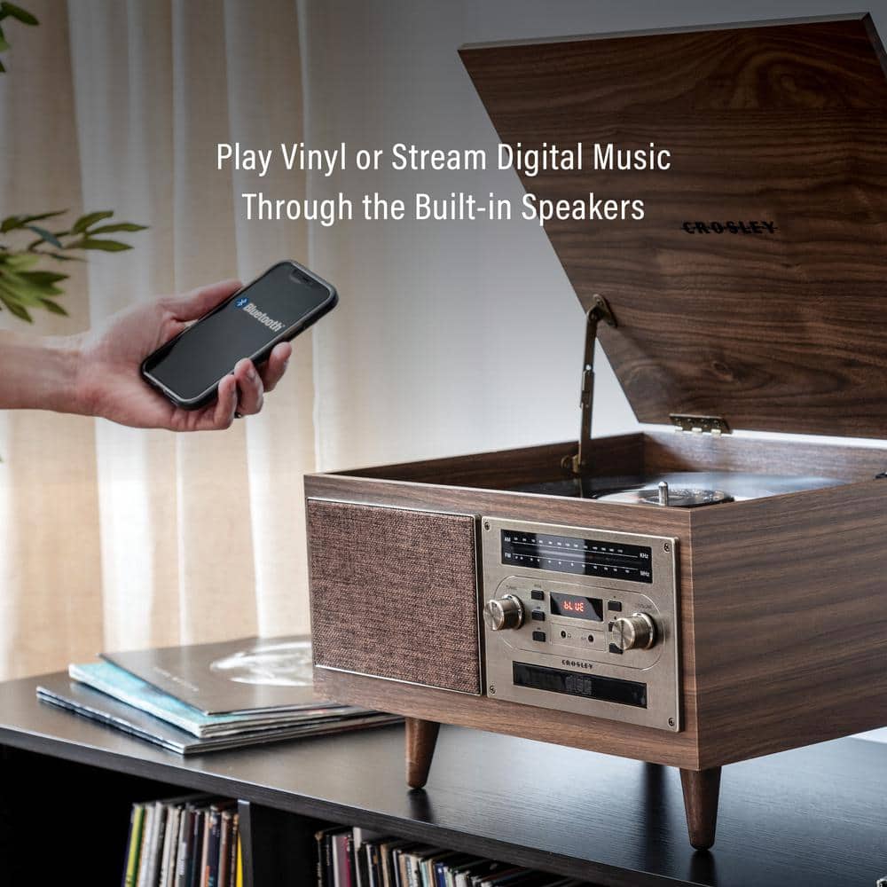 Walnut 8-in-1 Vintage Style Record Player with Bluetooth and Radio