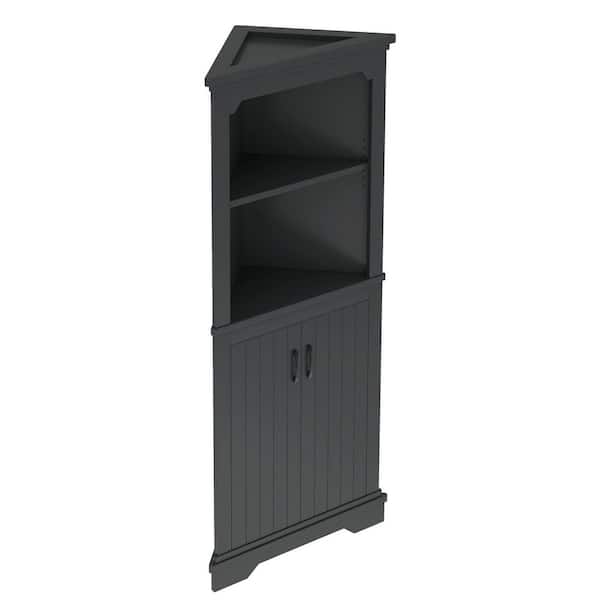 Tatahance Black Wood 69.4 in. H Tall Corner Storage Cabinet with