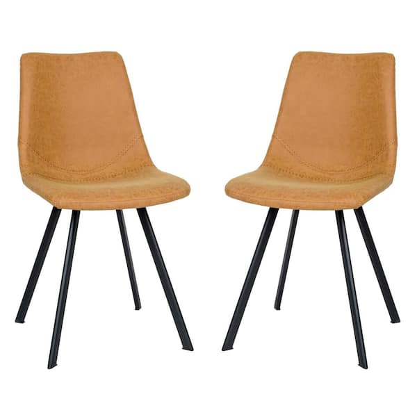 Leisuremod Markley Light Brown Faux Leather Dining Chair Set of 2