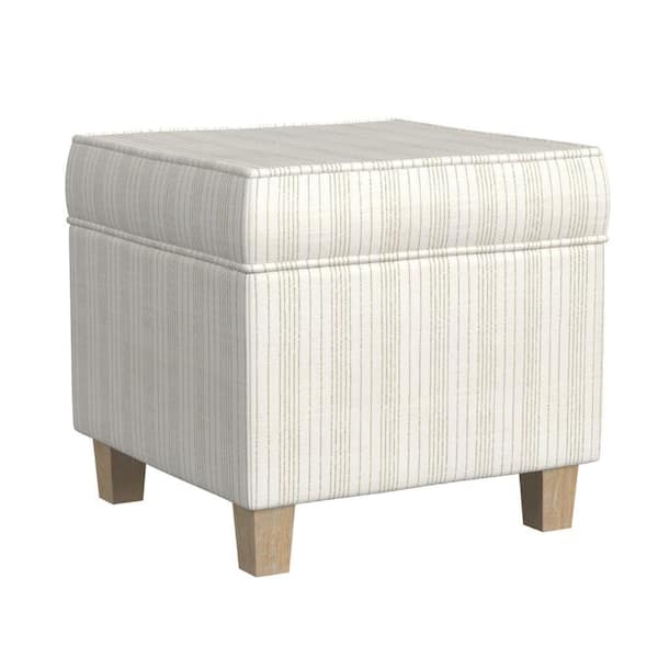 Benjara Pyp Ivory and Brown Polyester Square Storage Ottoman