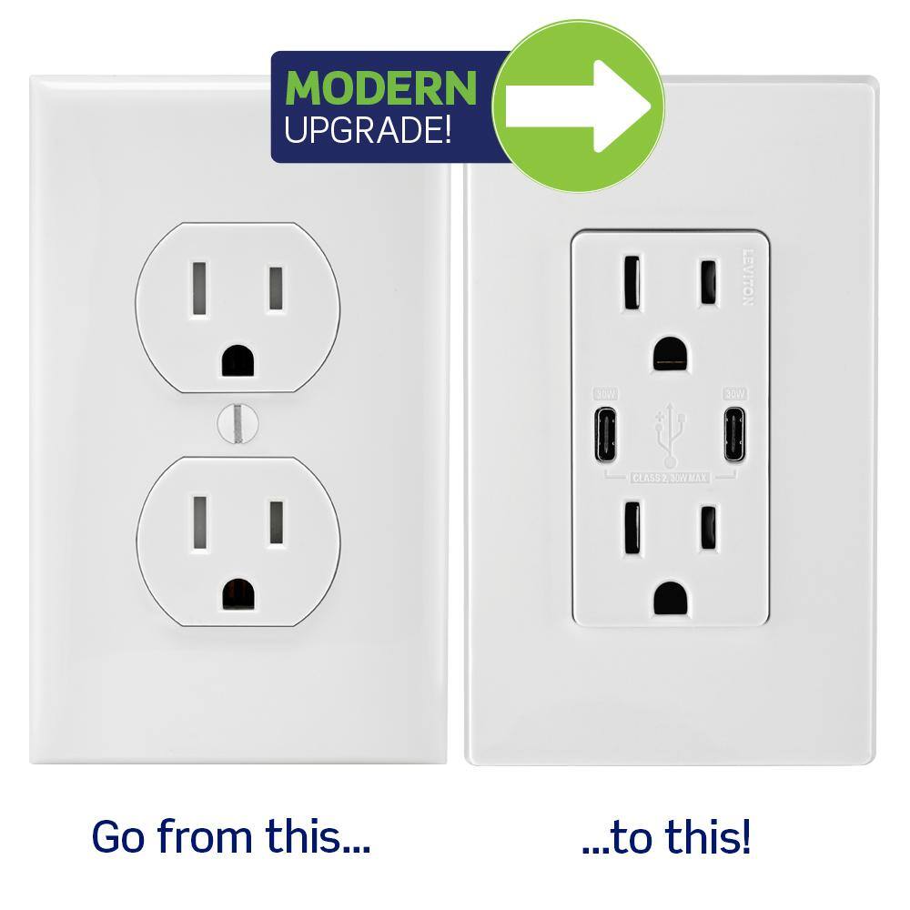 Ivory 15A Tamper-Resistant Outlet with Dual USB Type-C Ports