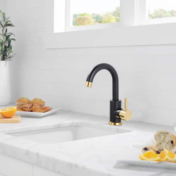 Single Handle Bar Faucet with All Mounting Hardware in Black and Gold
