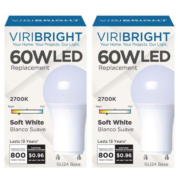 60-Watt Equivalent A19 Non-Dimmable GU24 Base LED Light Bulb 2700K - 2 PK