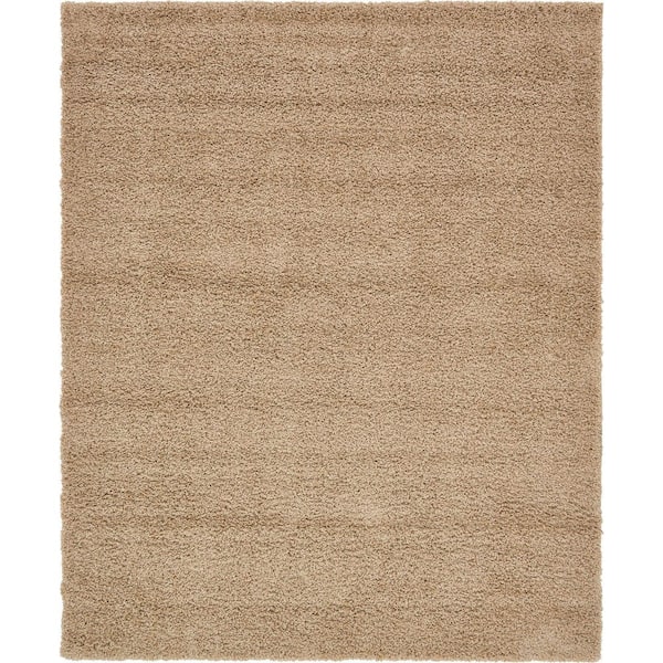 Unique Loom Solid Shag Taupe 8 ft. x 10 ft. Area Rug