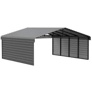 20 ft. W x 20 ft. D x 7 ft. H Charcoal Galvanized Steel Carport with 2-sided Enclosure