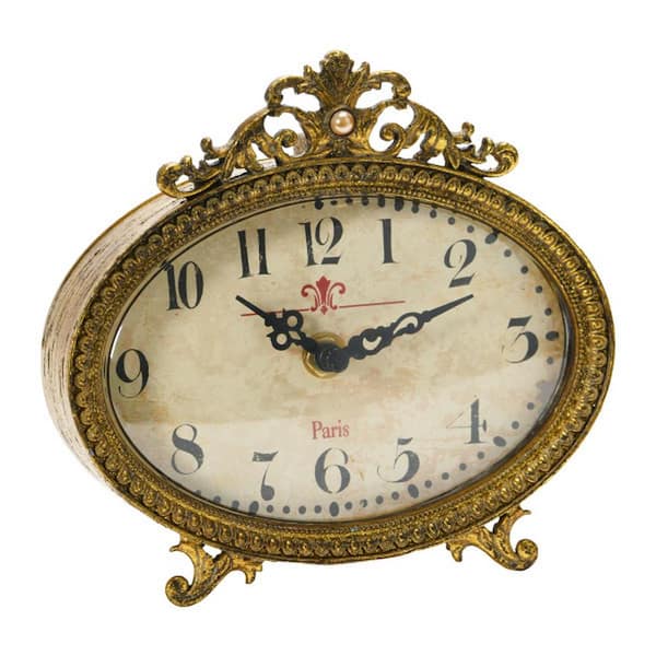 Storied Home Distressed Pewter Mantel Clock, Gold Finish