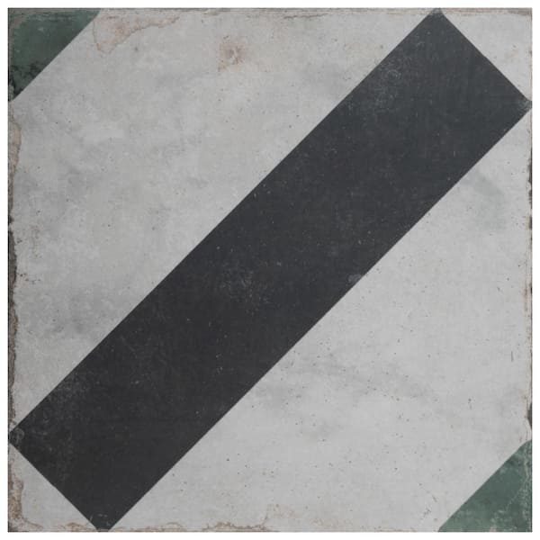 Merola Tile Renaissance Deco Emerald Frame 8 in. x 8 in. Porcelain Floor and Wall Take Home Tile Sample