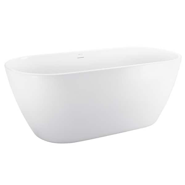 EPOWP 59 in. Acrylic Freestanding Flatbottom Non-Whirlpool Bathtub in White