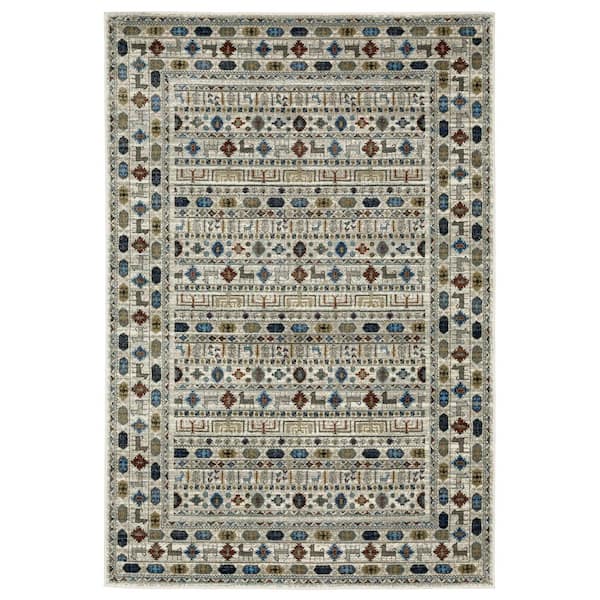 7 ft. x 10 ft. Ivory, Tan, Gray Geometric Washable Area Runner Rug