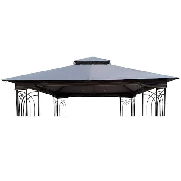 Unbranded Replacement Canopy Cover Only, 10 x 10 ft. Patio Double Roof Gazebo Canopy Top Fabric (Frame Not Include), Gray