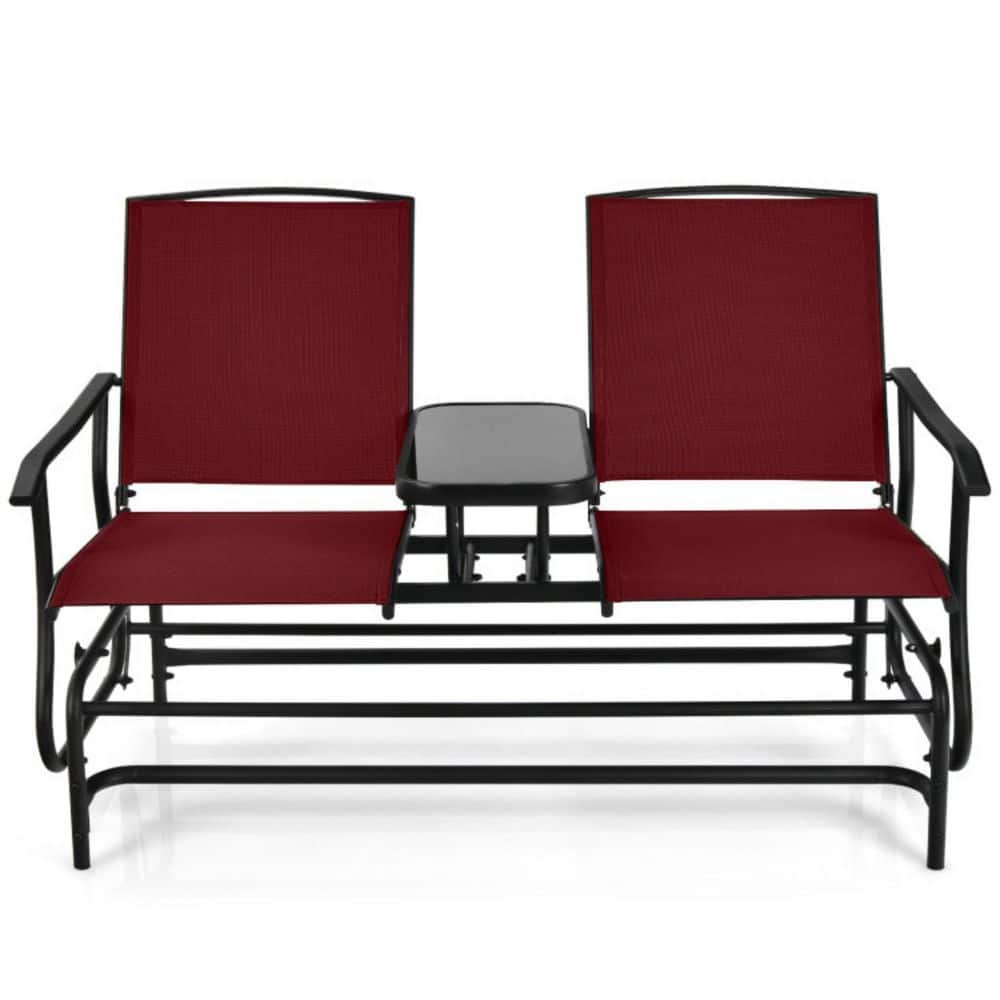 1-Piece Metal Outdoor Patio Conversation Set with 2-Person Double Rocking Loveseat and Tempered Glass Table in Red price history on PriceWatchPro