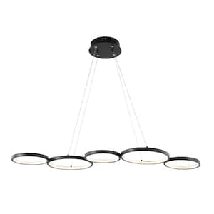 Roman 40.75 in. Black 5-Light Bohemian Coastal Iron Linear Integrated LED Pendant