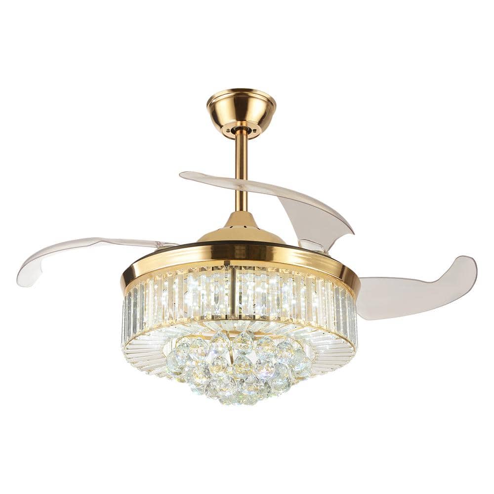 ♡ FANTASTICS OUKANING 36 in. Gold Modern Indoor Crystal Decor Shade