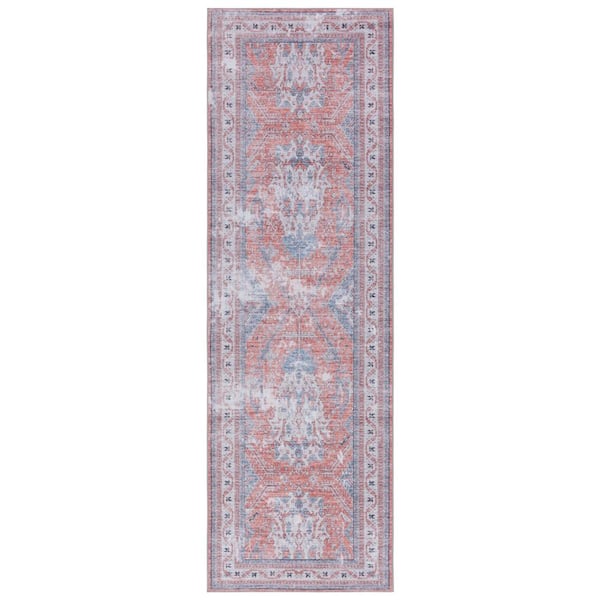 SAFAVIEH Tucson Rust/Beige 3 ft. x 8 ft. Machine Washable Border Floral Geometric Runner Rug