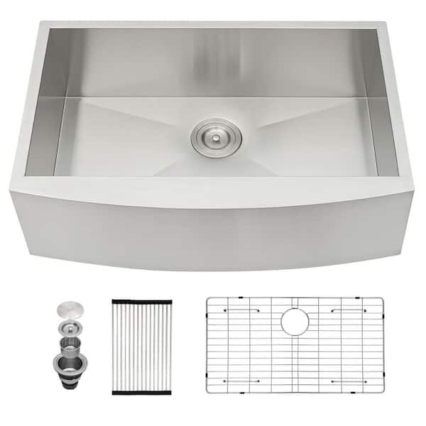 36 in. Drop-in Single Bowl 16 Gauge Brushed Nickel Stainless Steel Kitchen Sink and Bottom Grids