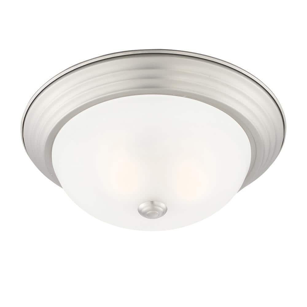 Contemporary Pewter 13'' Flush Mount Ceiling Light with Etched Glass