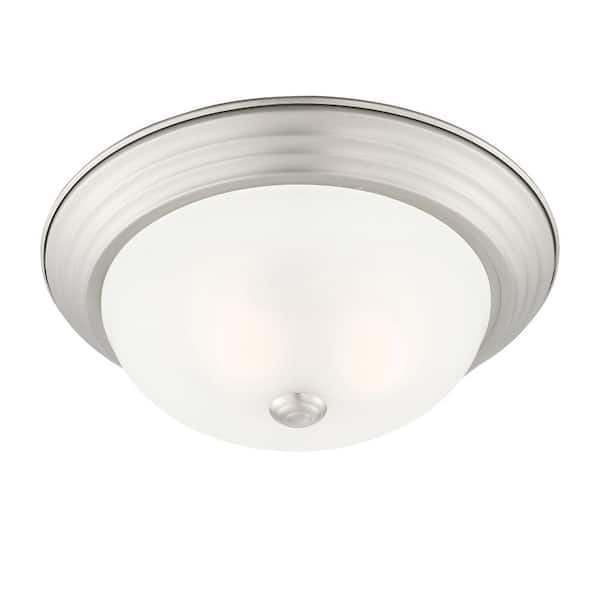 Designers Fountain 13 in. 2-Light Pewter Interior Ceiling Light Flush Mount with Etched Glass Shade