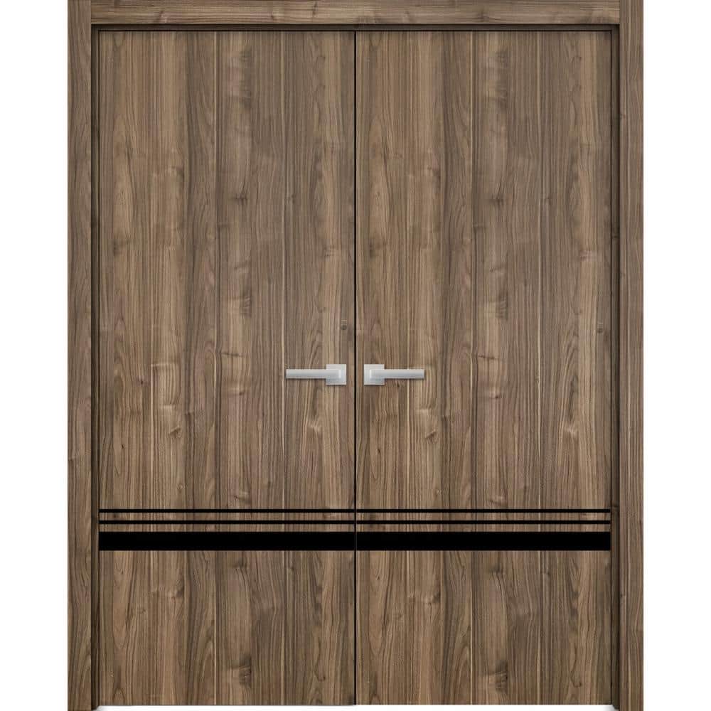 48 in. x 80 in. Walnut Finished Universal/Reversible Frosted Glass Solid Wood Assembly Required Interior Door Kit price history on PriceWatchPro