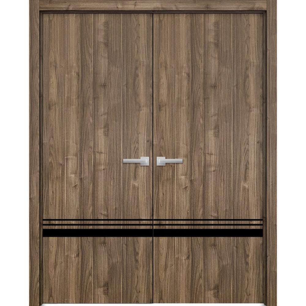 64 in. x 80 in. Walnut Finished Universal/Reversible Frosted Glass Solid Wood Assembly Required Interior Door Kit price history on PriceWatchPro