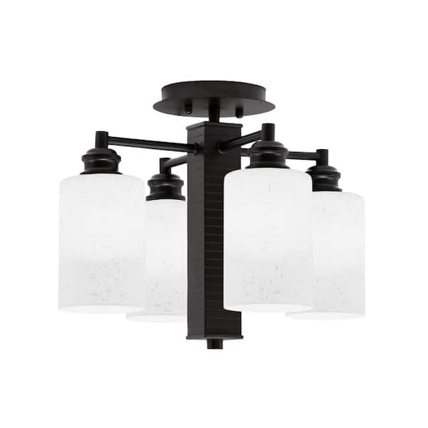 Unbranded Albany 13.75 in. 4-Light Espresso Contemporay Semi-Flush Mount with 4 in. White Muslin Glass Shades No Bulbs Included