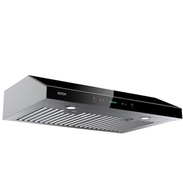 36 in. 900 CFM Ducted Under Cabinet Range Hood in Stainless Steel and Black  Glass with LED Lights