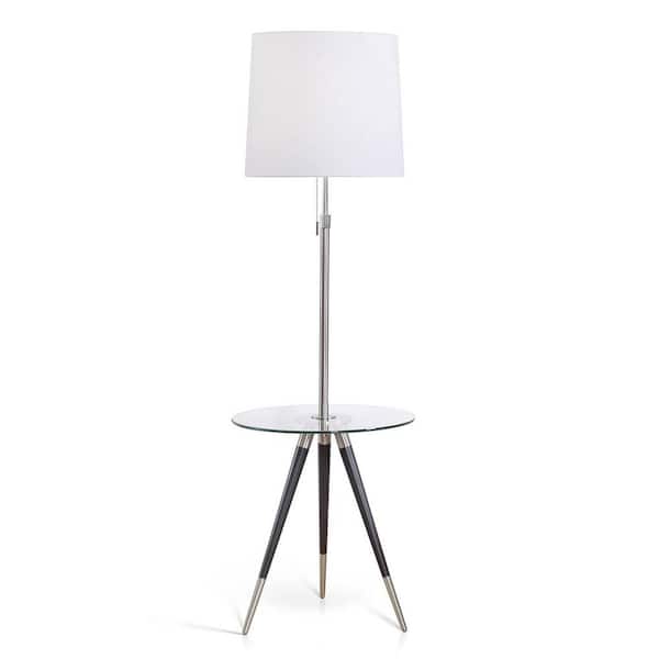 HomeGlam Premiere 68 in. H Adjustable Brushed Nickel/ORB Finish Tripod Floor Lamp with Clear Glass Tray