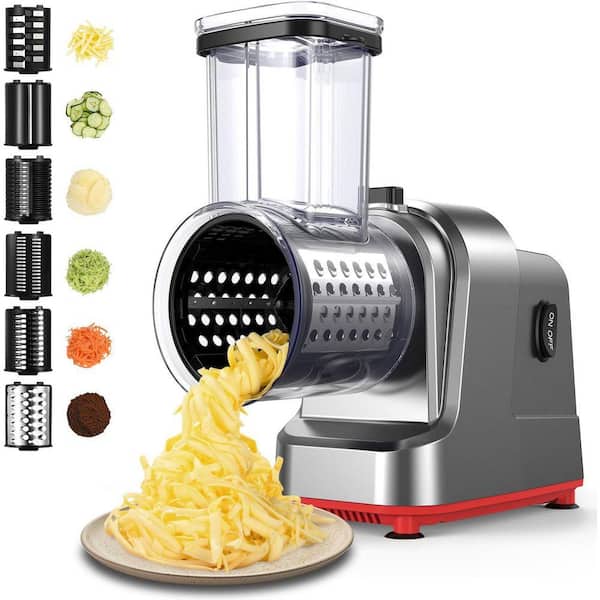 Lynzavix Gray Electric Cheese Grater with 6 Stainless Steel Blades