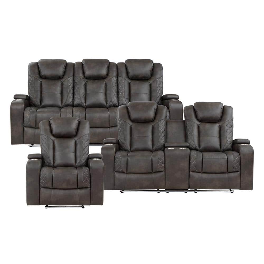 Hazen 83 in. W Straight Arm Faux Leather Rectangle 3-Piece Power Reclining 