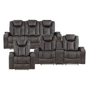 Hazen 83 in. W Straight Arm Faux Leather Rectangle 3-Piece Power Reclining Sofa Set in. Brownish Gray