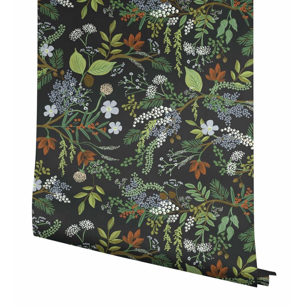 Juniper Forest Black Botanical Peel and Stick Wallpaper