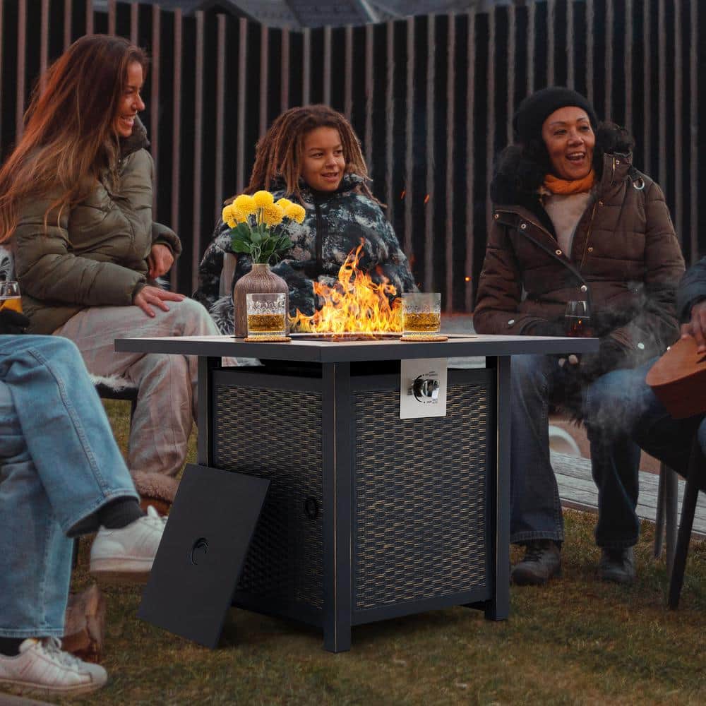 Nuu Garden Black Ceramic and Iron Gas Fire Pit Table