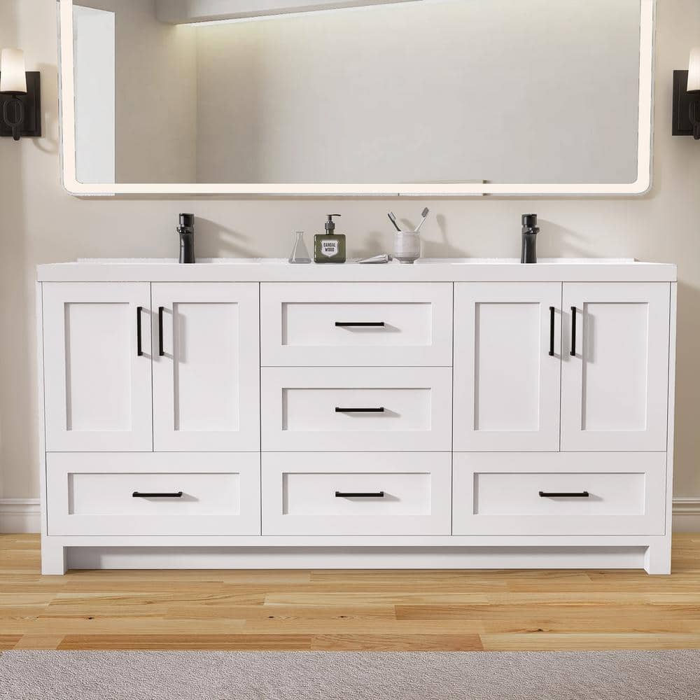 NTQ 72 in. W x 22 in. D x 36 in. H Bathroom Vanity Double Sinks ...