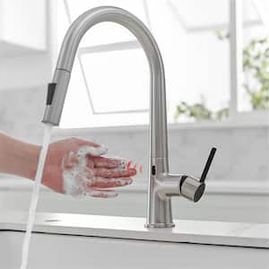 Touchless Kitchen Faucet With Pull Out Sprayer One Handle Kitchen Sink Faucet 1 Hole Smart Hand-Free Taps Brushed Nickel