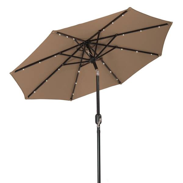 Trademark Innovations 7 ft. Deluxe Market Solar Powered LED Lighted Patio Umbrella in Tan