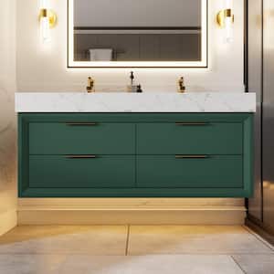 Solidoak 48 in. W x 20.9 in. D x 21.3 in. H Double Sink Bath Vanity in Green with White Cultured Marble Top