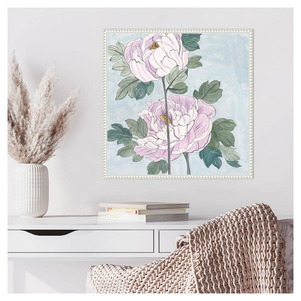 Striped Peonies IV Abstract Expressionism Canvas Print with White Floater Frame