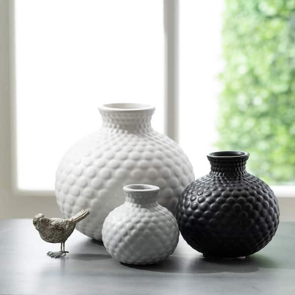 SULLIVANS 6.5", 4.5", and 3.5" White, Black and Gray Low Ball Vase (Set of 3) CM2964 - The Home Depot