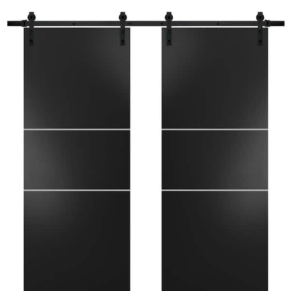Sartodoors 24 in. x 96 in. 2 Panel Black Matte Solid Wood with Honeycomb Sliding Barn Door with Hardware Kit